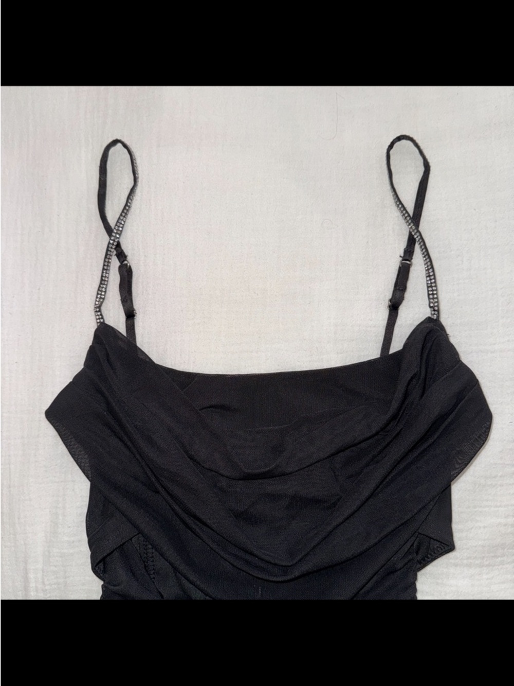 Oh Polly Black Embellished Strap Mini Dress with Draped Bust - Picture 5 of 5
